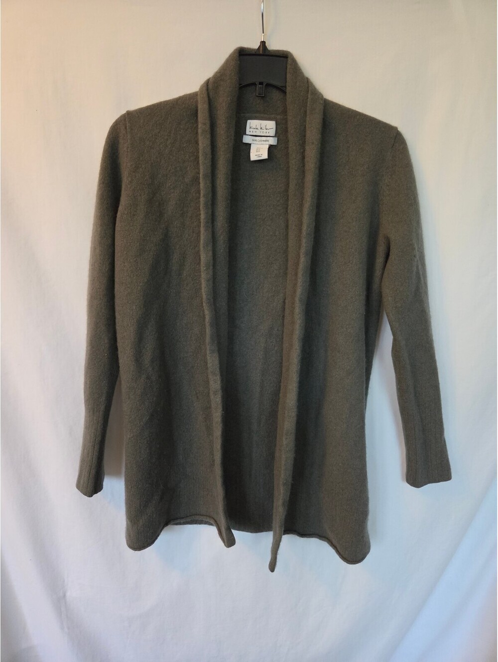 Nicole Miller New York 100% Cashmere Open Front Cardigan Sweater Size L